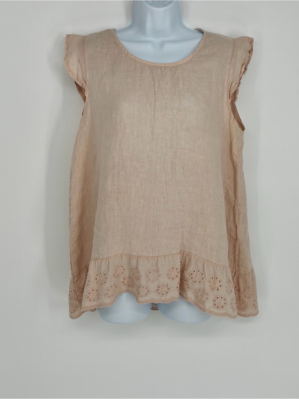 Terzo Millennio Blush Pink Linen Eyelet Trim Flutter Sleeve Top M